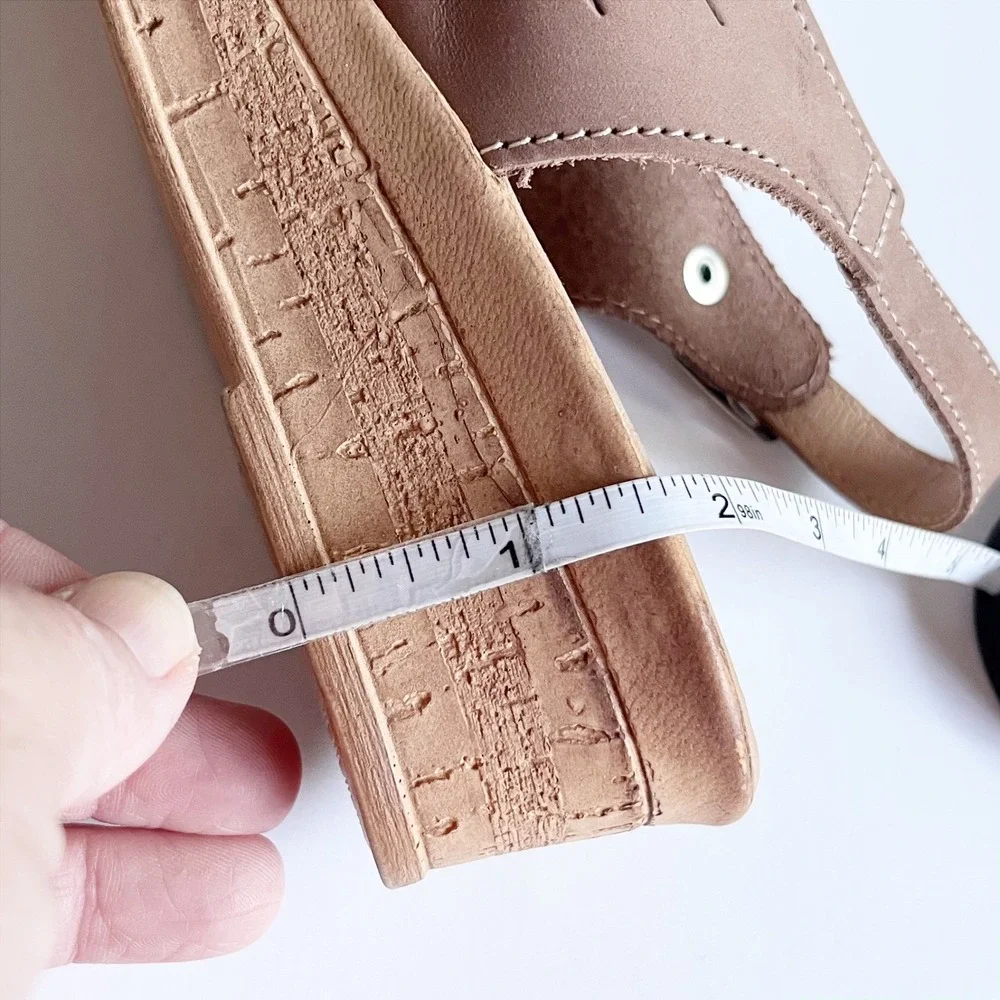 Spring Step Orella Wedge Sandals 41 Italian Leather Laser Cut Floral Tan Taupe‎